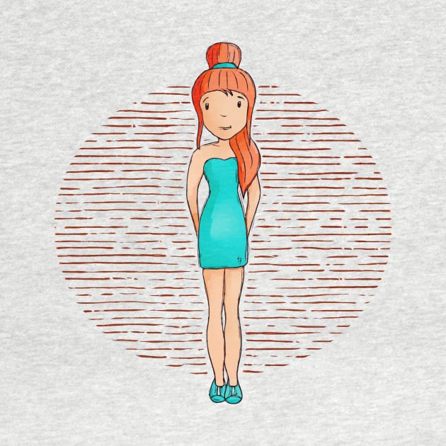 Cute girl with red hair wearing a green outfit and shoes. by Sissely